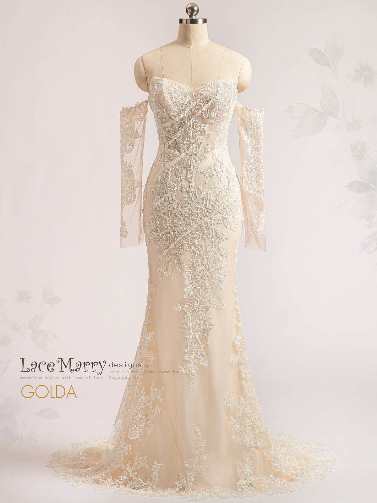 GOLDA / Strapless Wedding Dress with Beaded Floral Appliques