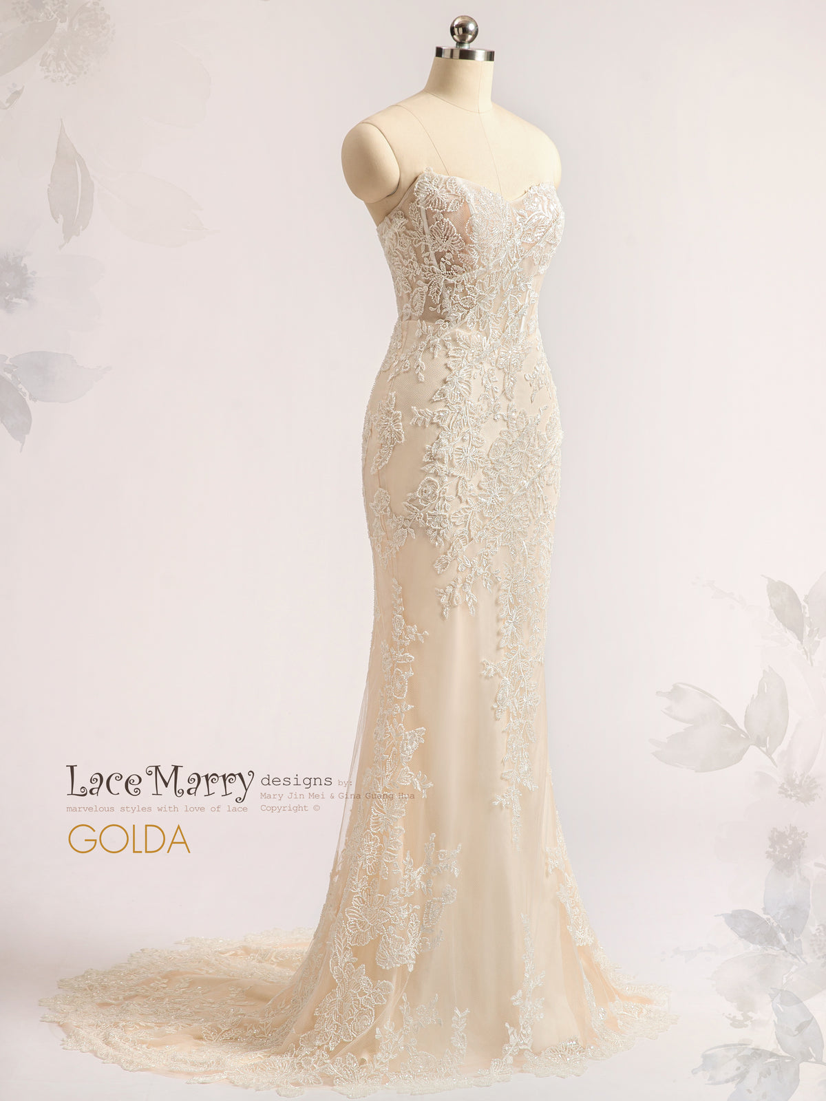 GOLDA / Strapless Wedding Dress with Beaded Floral Appliques