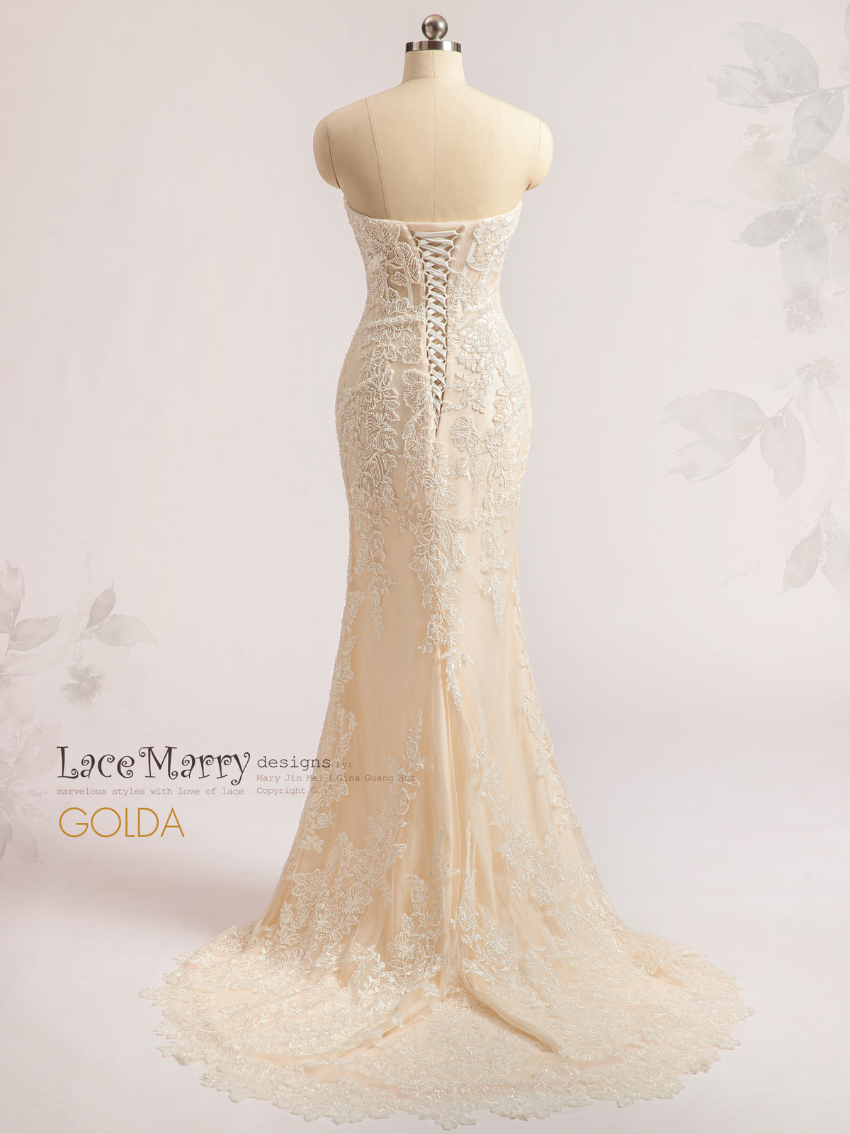 GOLDA / Strapless Wedding Dress with Beaded Floral Appliques