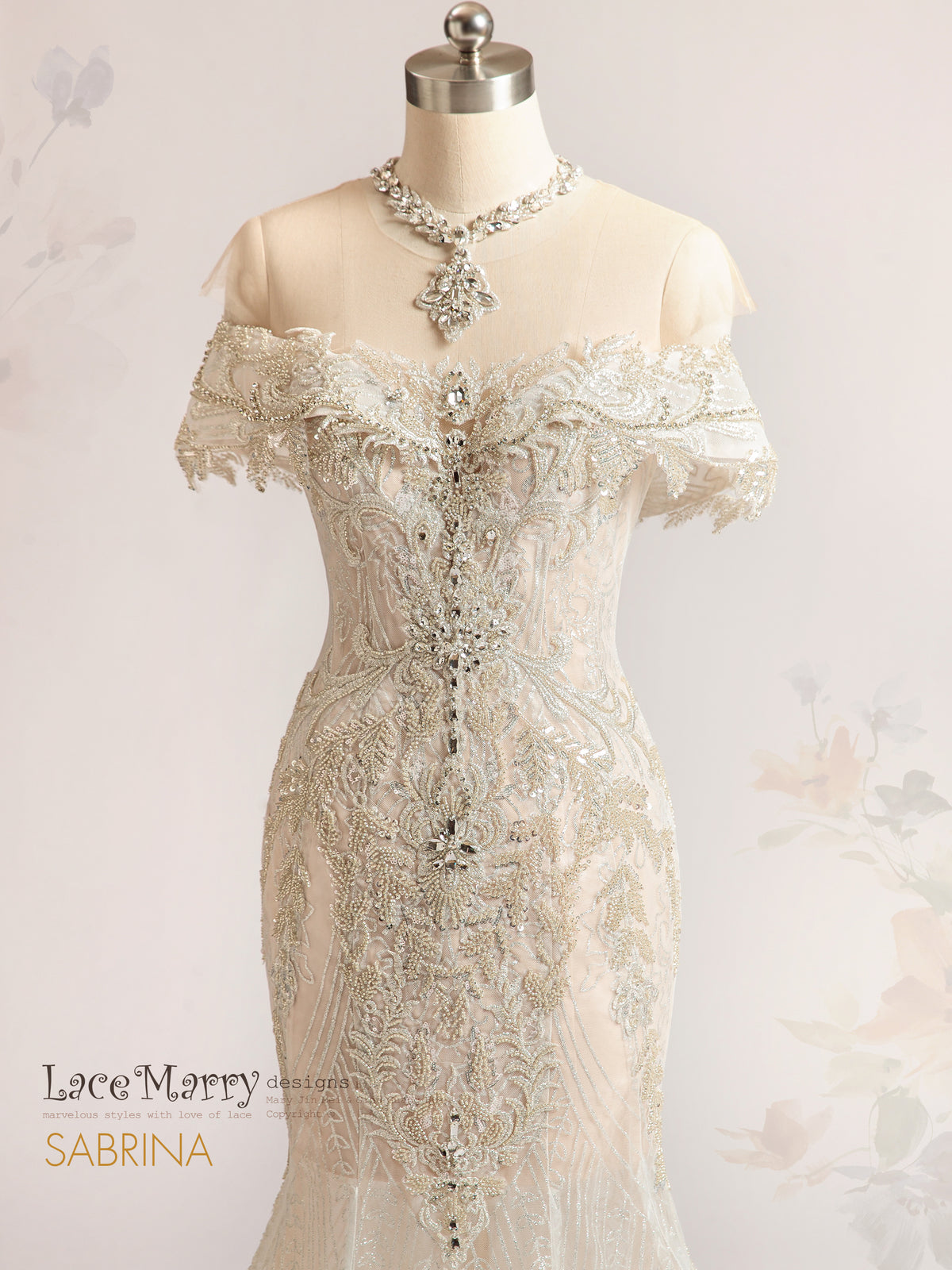 SABRINA / Off Shoulder Wedding Dress with Intricate Embellishment