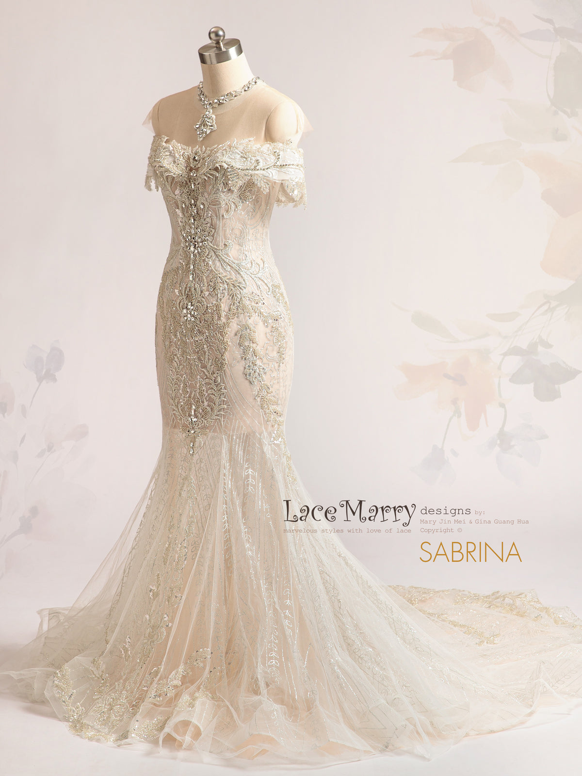 SABRINA / Off Shoulder Wedding Dress with Intricate Embellishment