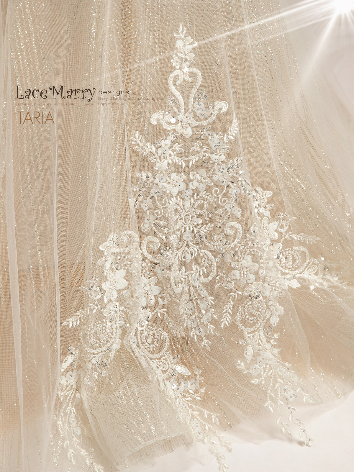 TARIA / Built in Tulle Cape Wedding Dress with Luxurious Embellishment