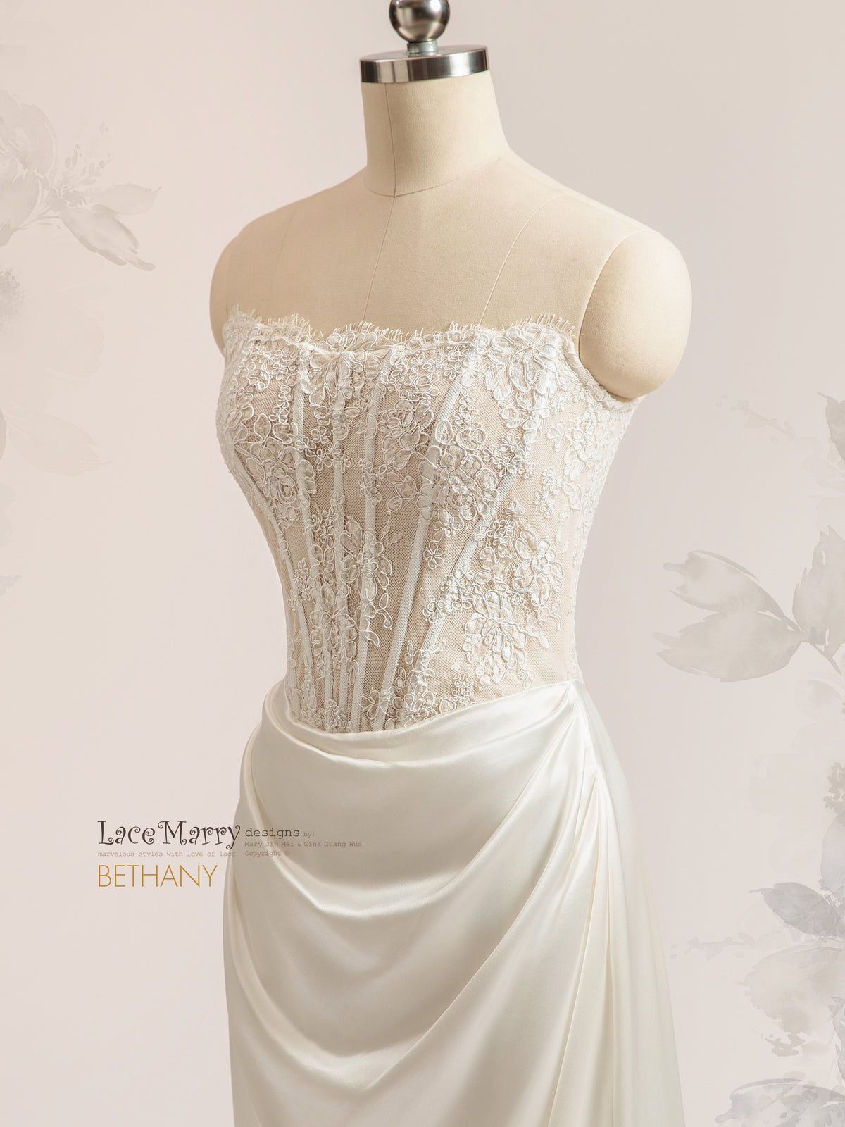 BETHANY / Straight Neckline Wedding Dress with Basque Waist