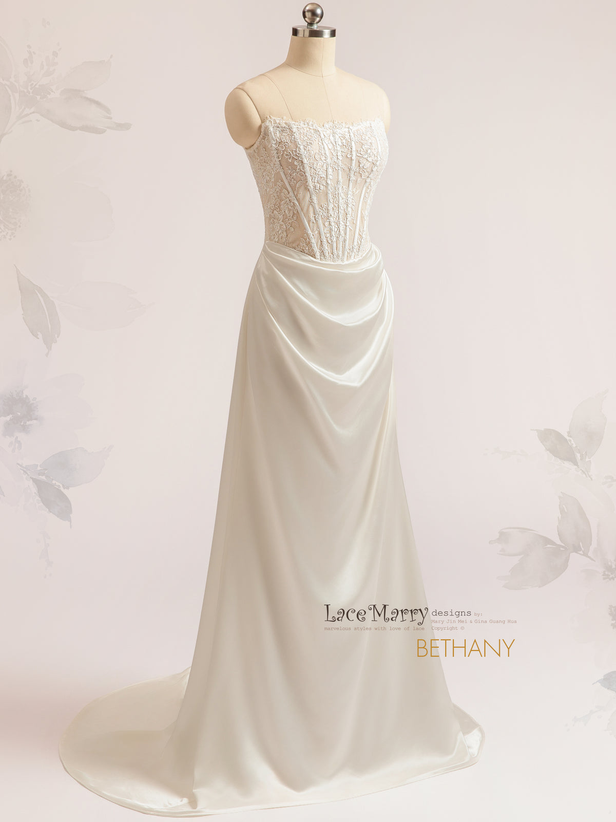 BETHANY / Straight Neckline Wedding Dress with Basque Waist