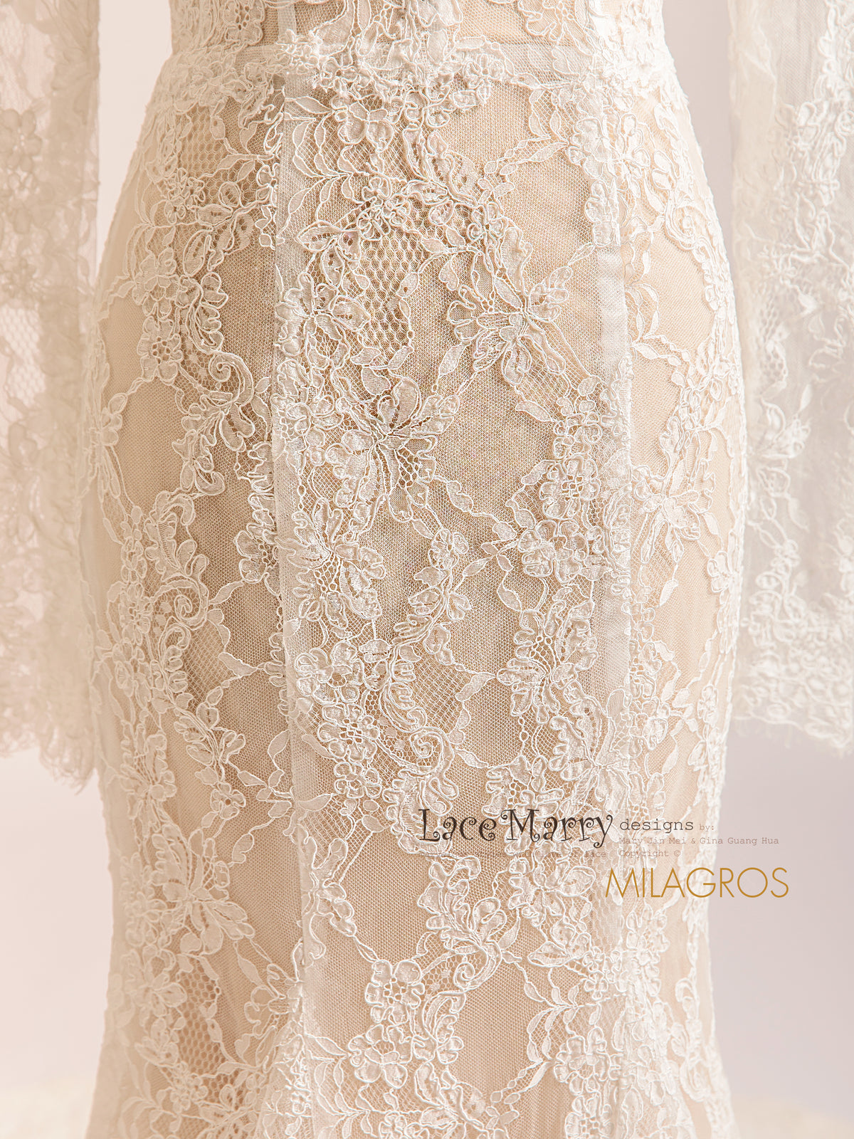 MILAGROS / Off Shoulder Lace Wedding Dress with Long Sleeves