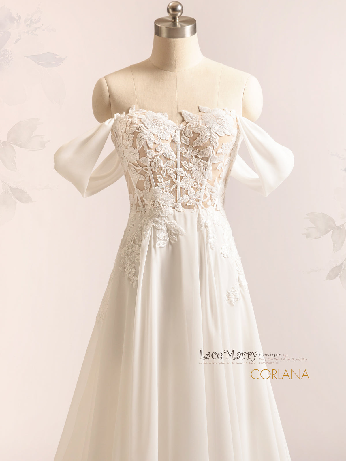 CORLANA / A Line Chiffon Wedding Dress with Floral Bodice