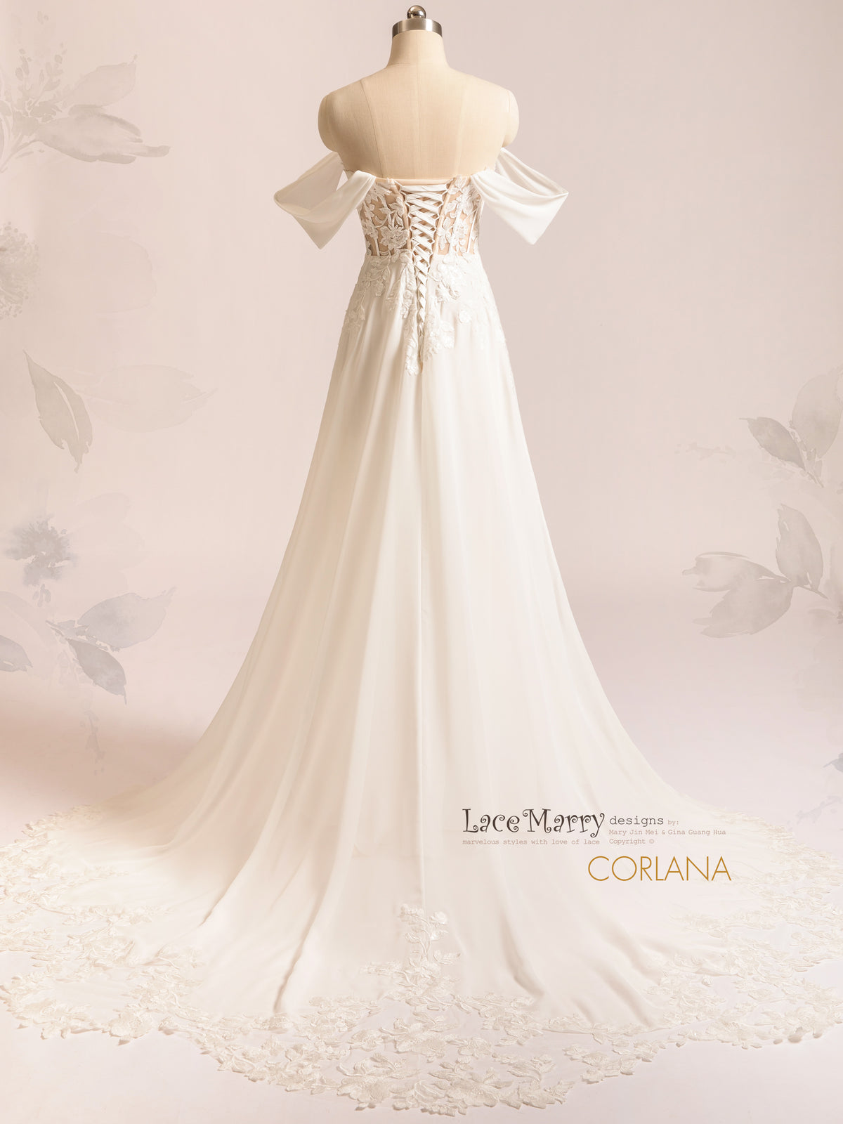 CORLANA / A Line Chiffon Wedding Dress with Floral Bodice