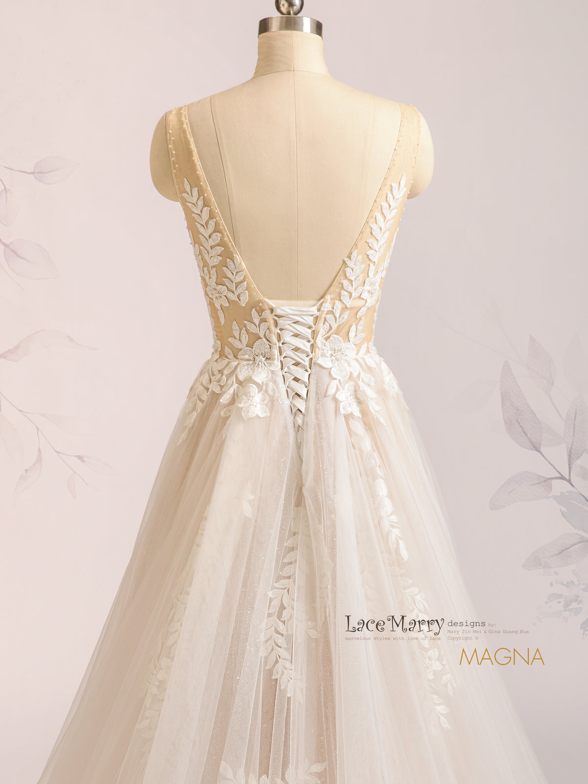 MAGNA / Leafs and Flowers Boho Wedding Dress