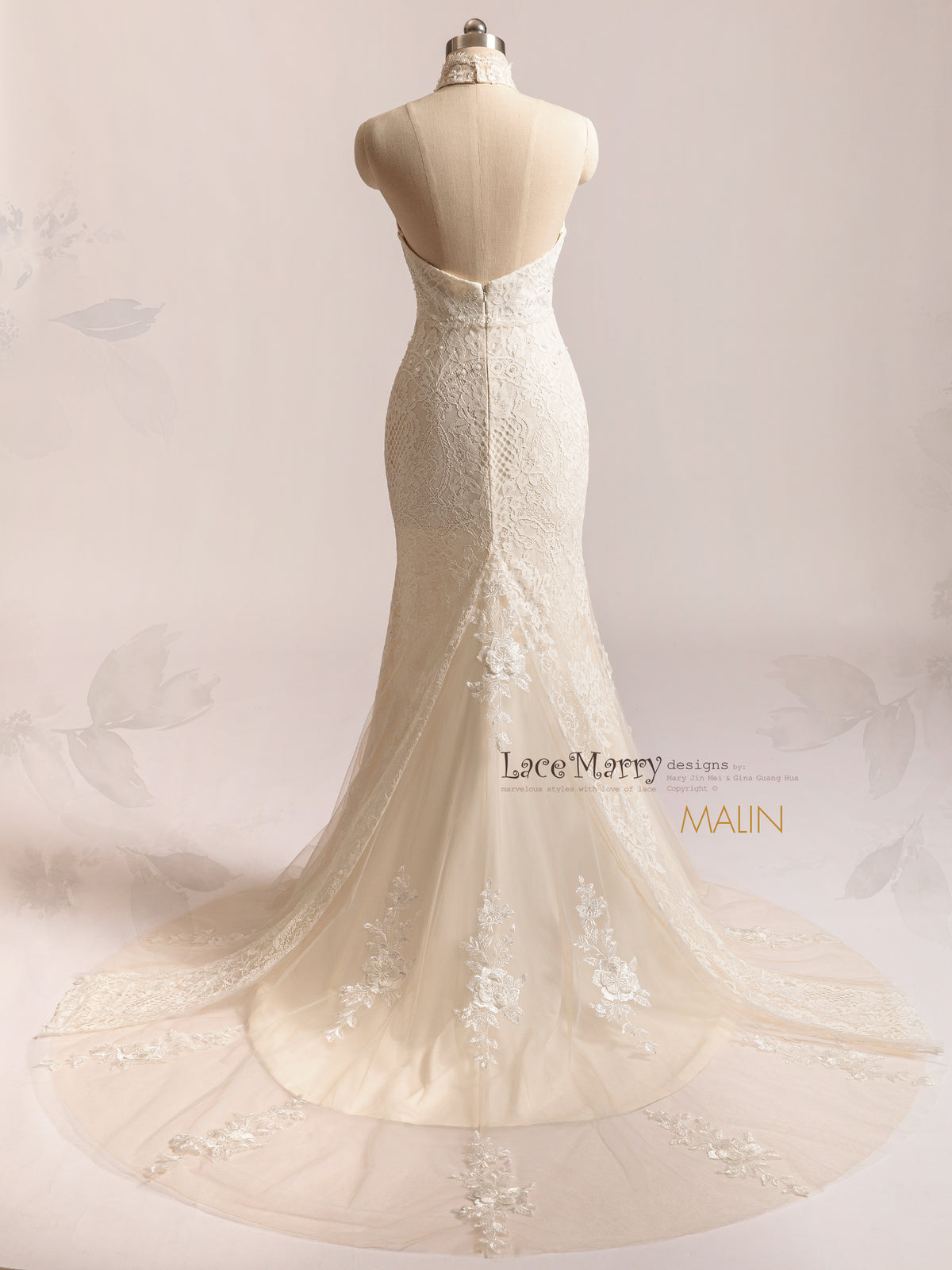 MALIN / Romantic Lace Wedding Dress with Halter Neckline