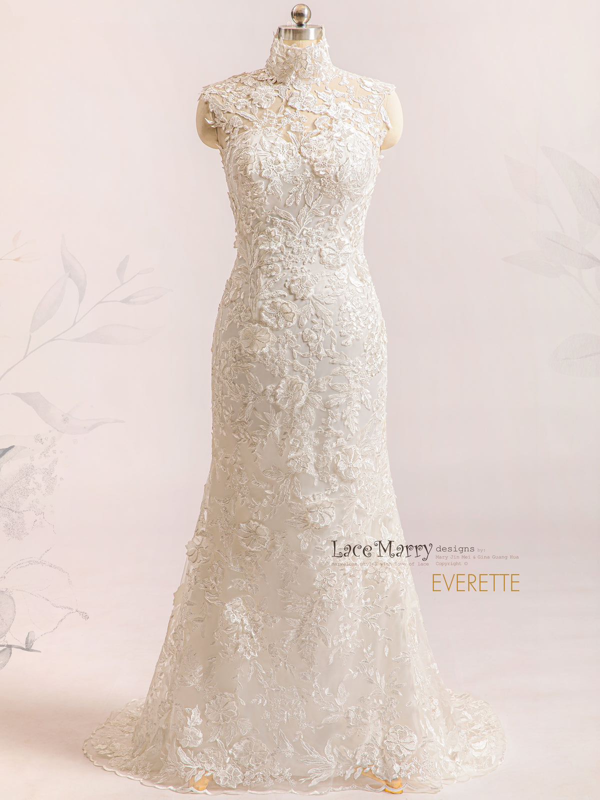 EVERETTE / 3D Lace Wedding Dress with Turtleneck Design