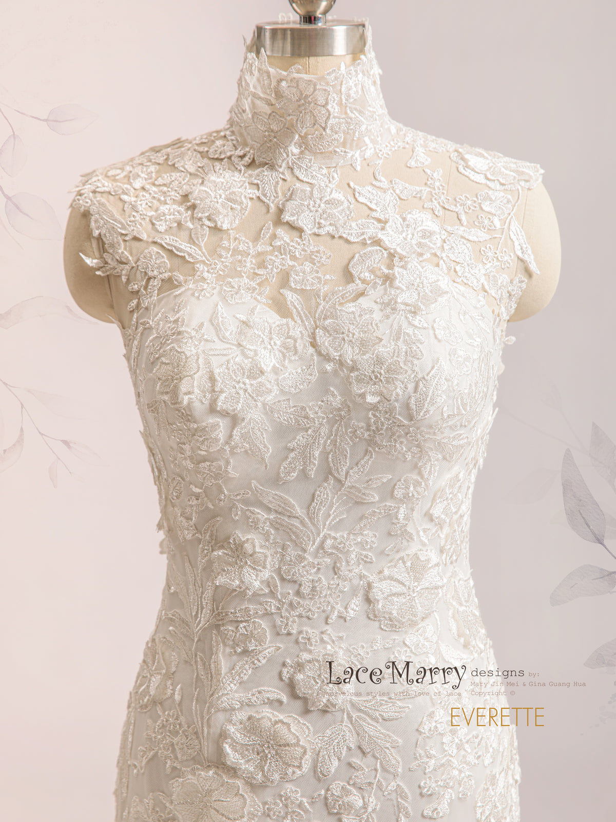 EVERETTE / 3D Lace Wedding Dress with Turtleneck Design