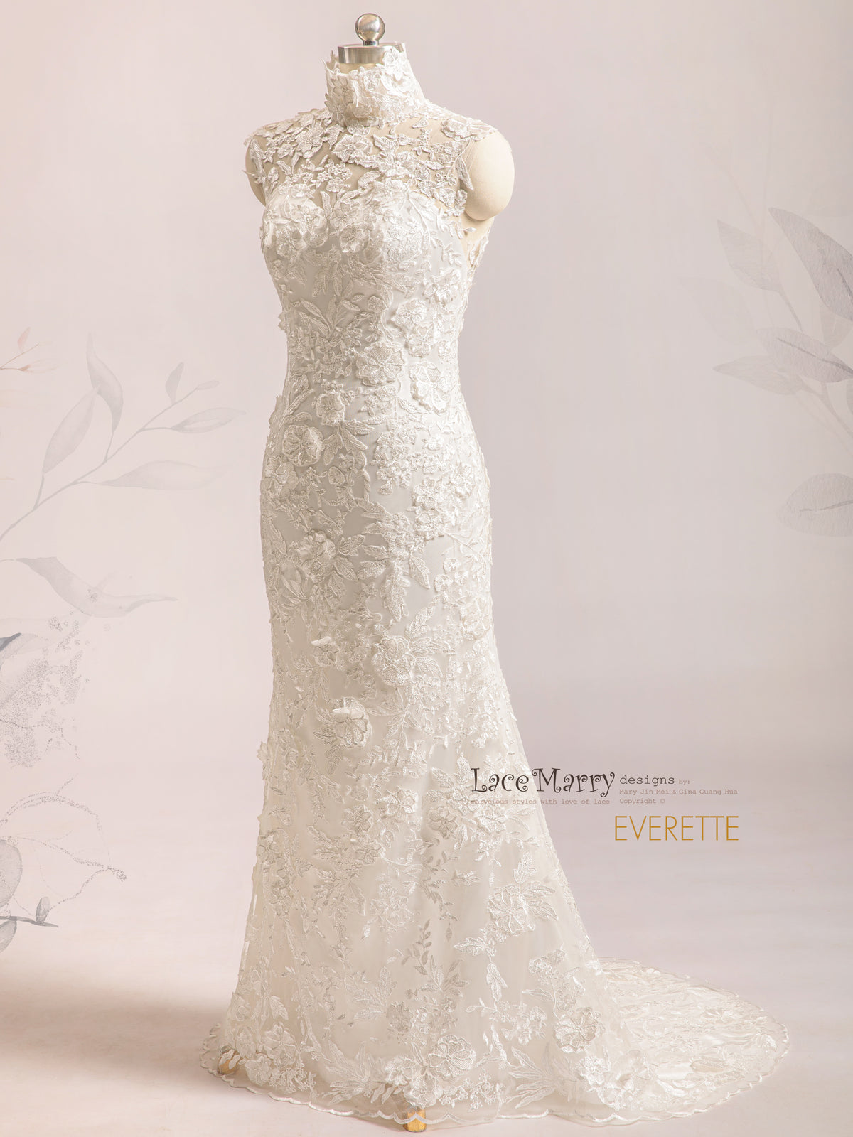 EVERETTE / 3D Lace Wedding Dress with Turtleneck Design