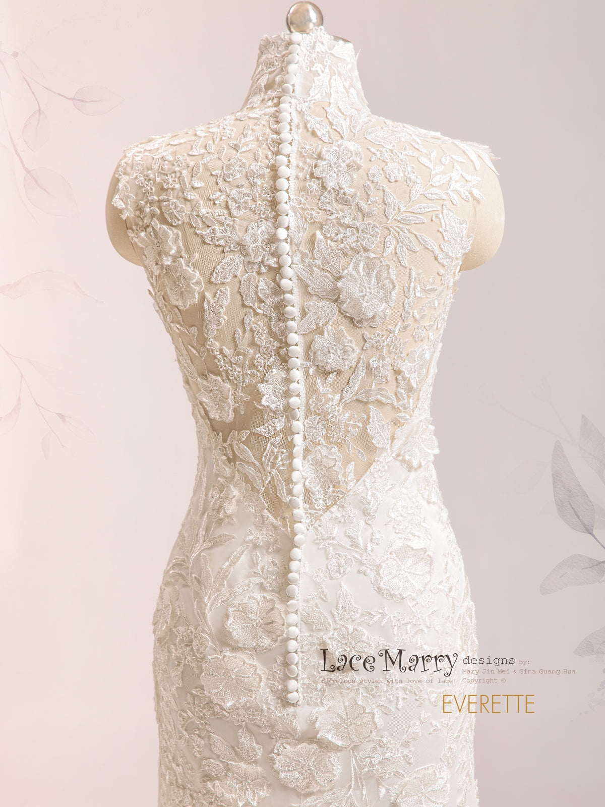 EVERETTE / 3D Lace Wedding Dress with Turtleneck Design