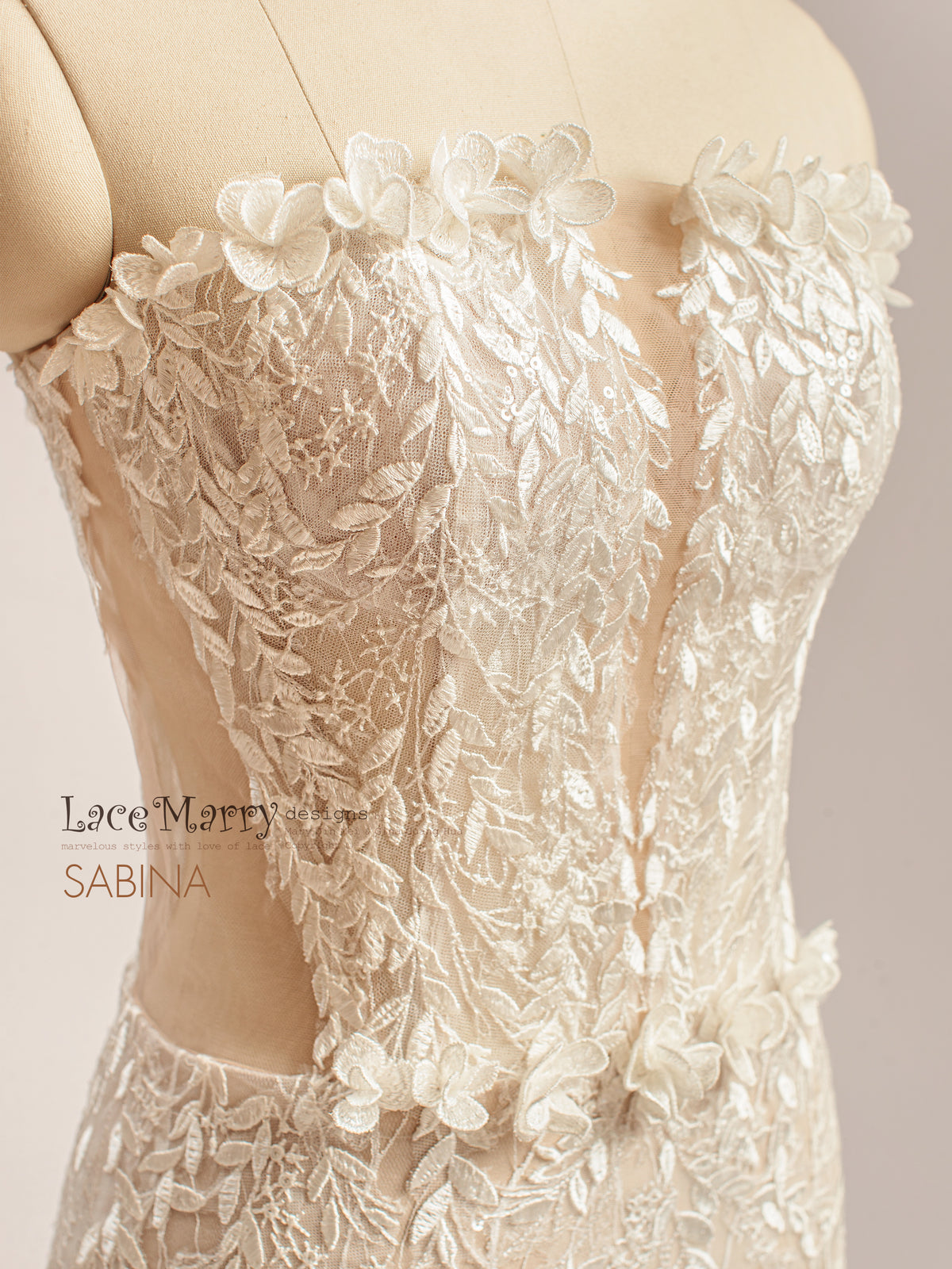 SABINA / Bohemian Wedding Dress with Straight Neckline