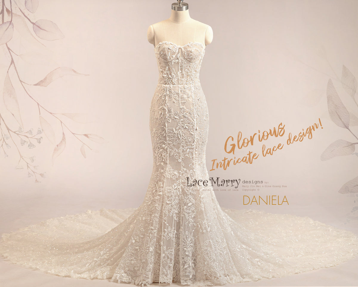 DANIELA / Mermaid Wedding Dress with Whole Intricate Lace Overlay