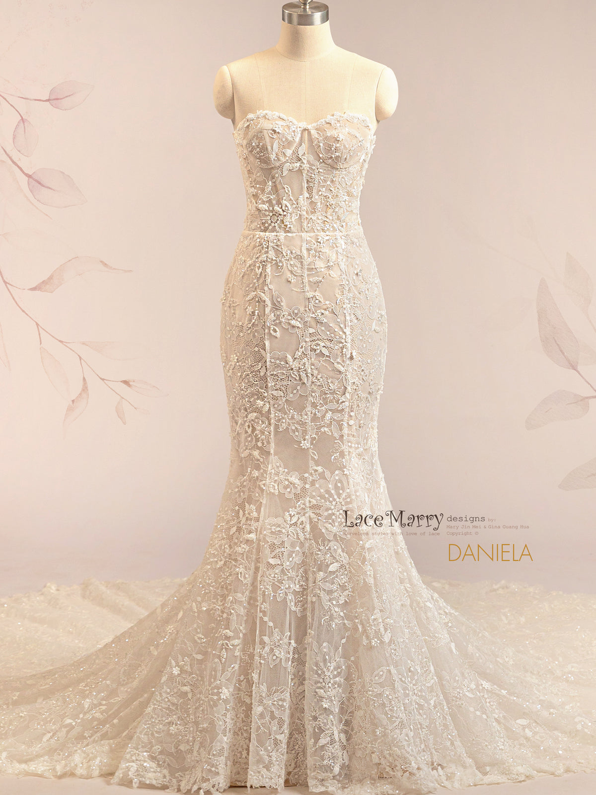 DANIELA / Mermaid Wedding Dress with Whole Intricate Lace Overlay