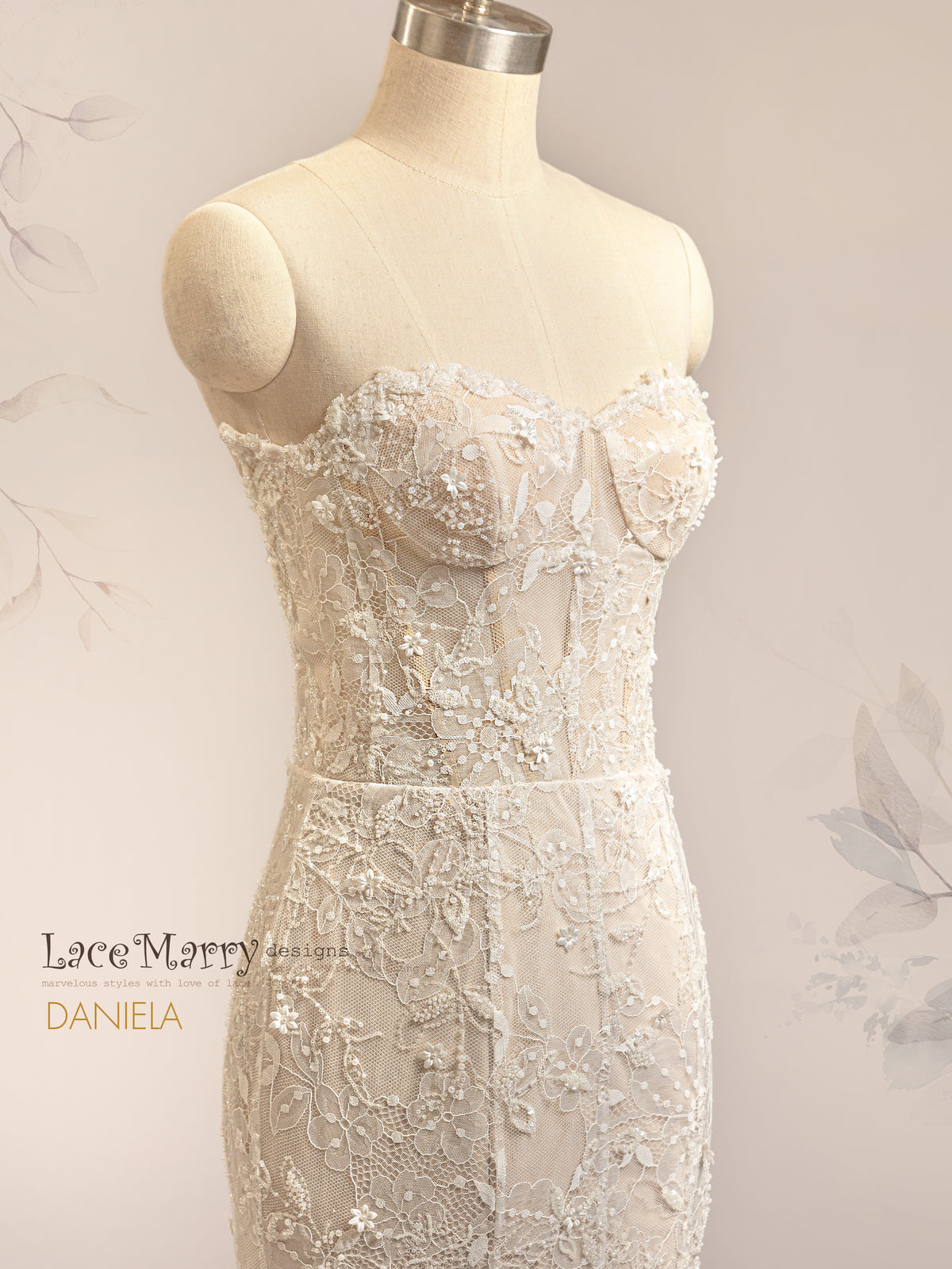 DANIELA / Mermaid Wedding Dress with Whole Intricate Lace Overlay