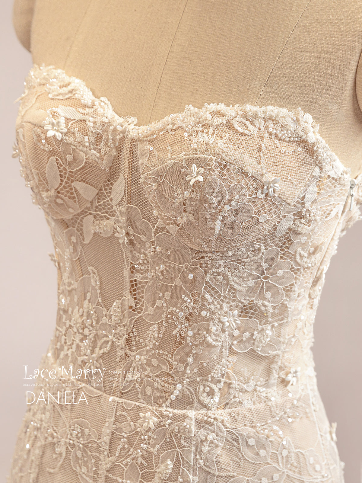 DANIELA / Mermaid Wedding Dress with Whole Intricate Lace Overlay