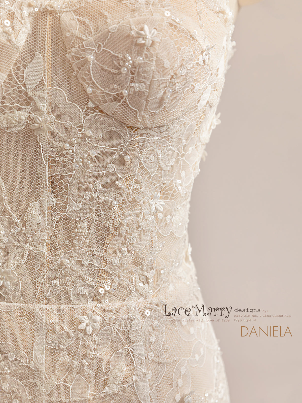 DANIELA / Mermaid Wedding Dress with Whole Intricate Lace Overlay