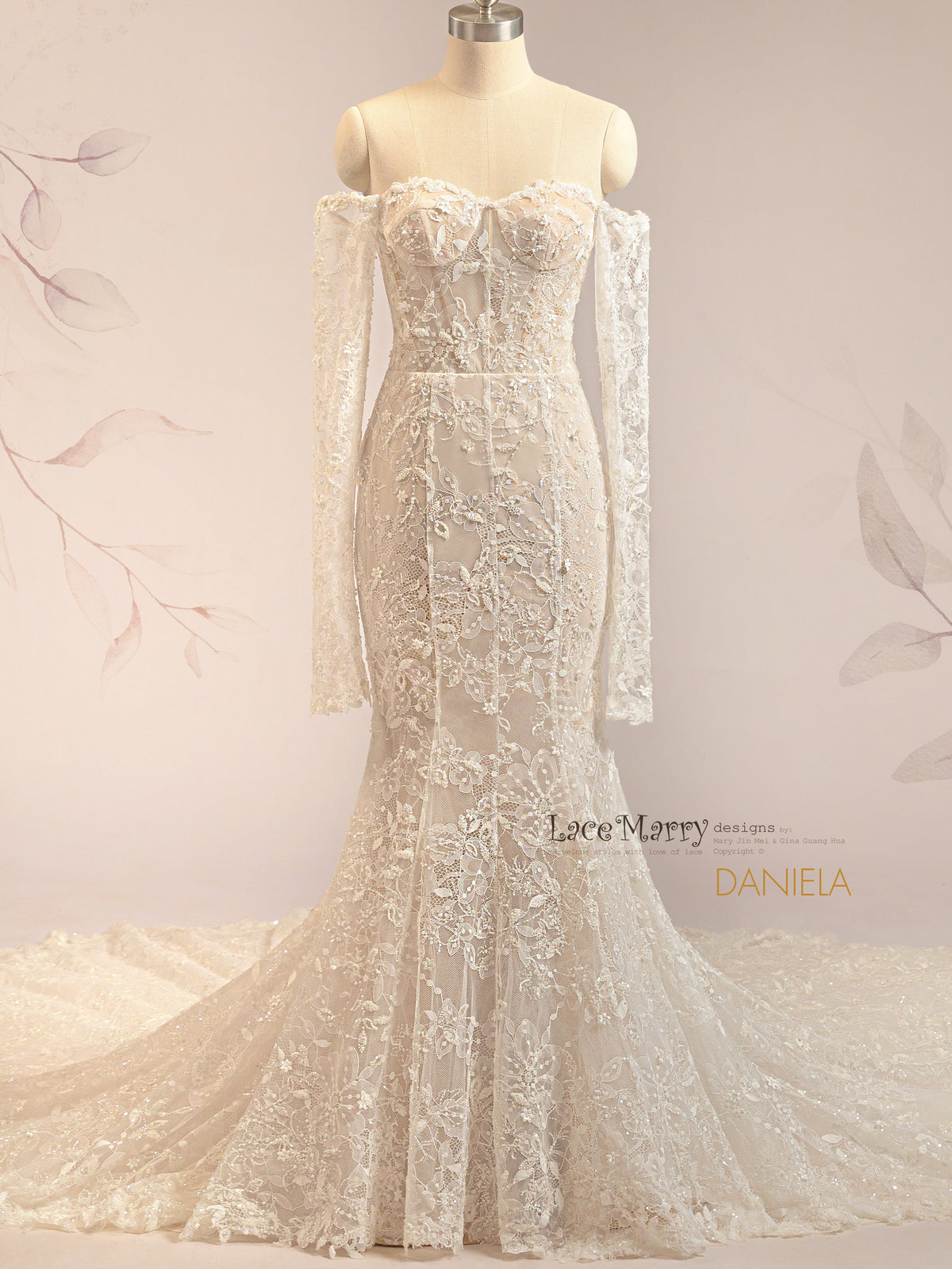 DANIELA / Mermaid Wedding Dress with Whole Intricate Lace Overlay