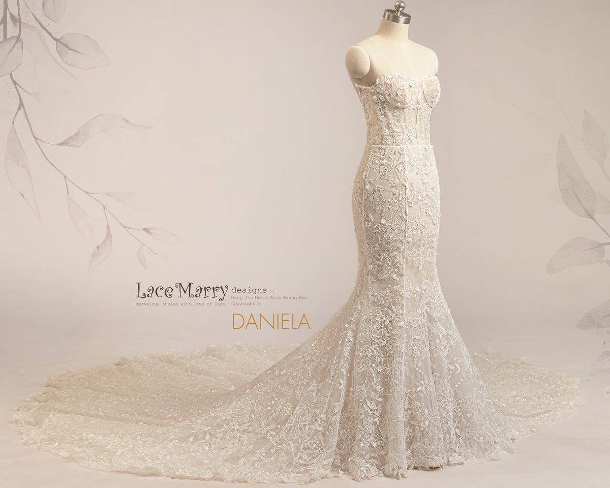 DANIELA / Mermaid Wedding Dress with Whole Intricate Lace Overlay