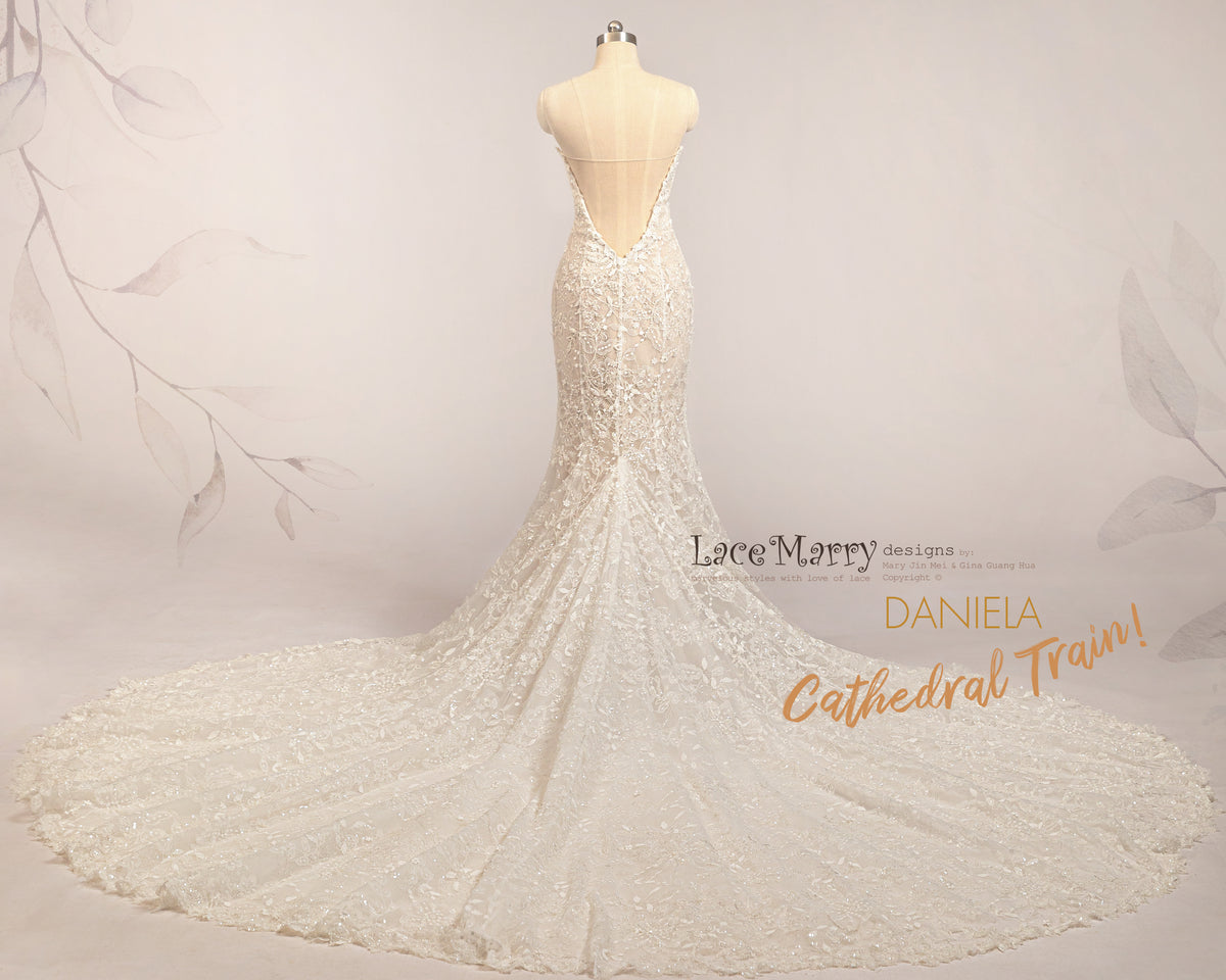 DANIELA / Mermaid Wedding Dress with Whole Intricate Lace Overlay