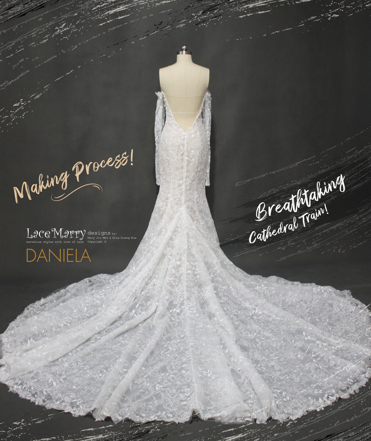 DANIELA / Mermaid Wedding Dress with Whole Intricate Lace Overlay