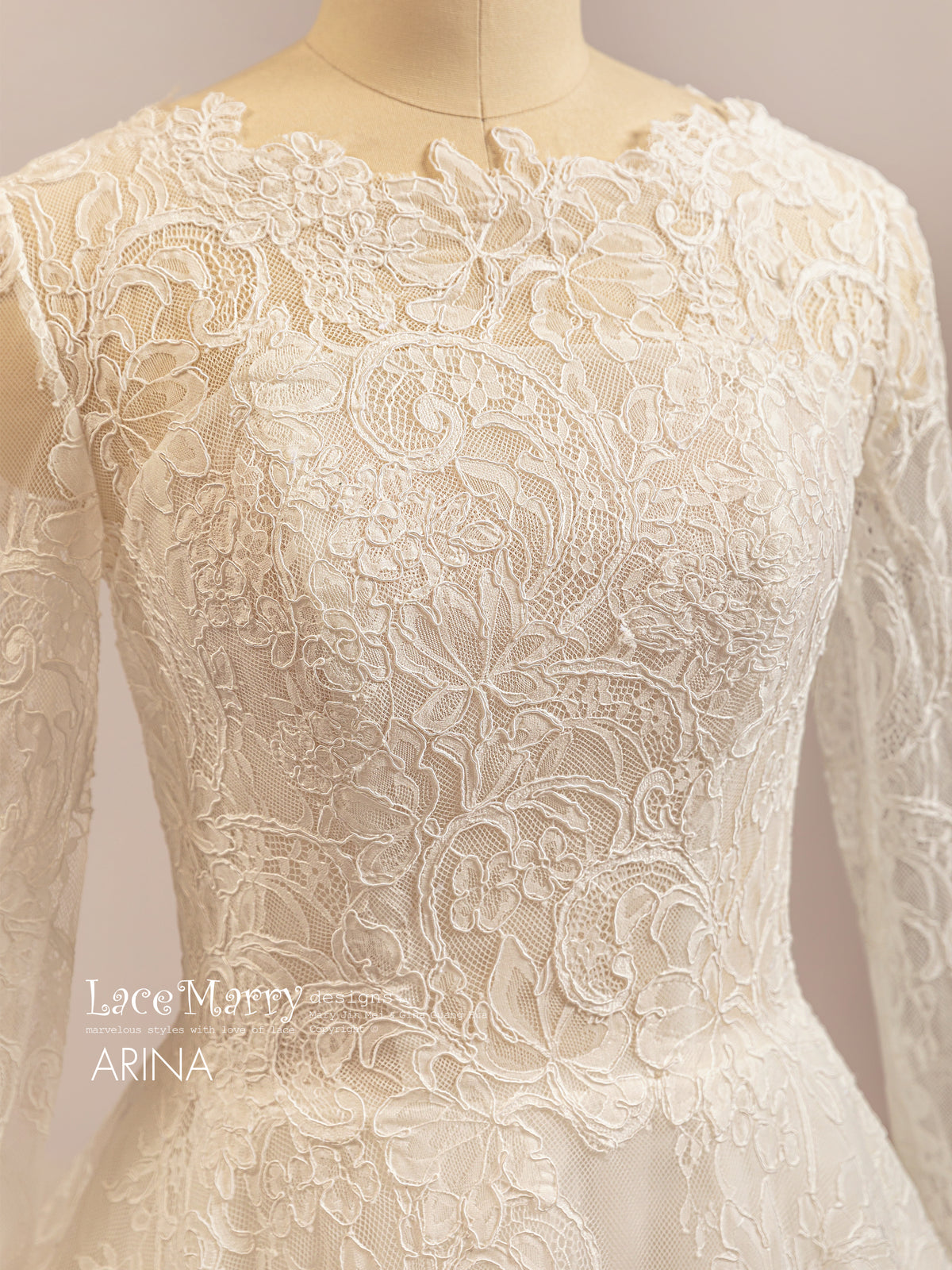 ARINA / A Line Lace Wedding Dress with Long Sleeves