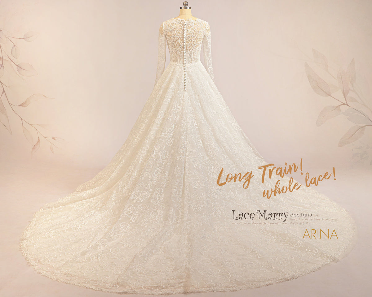 ARINA / Magnificent Lace Wedding Dress with Long Sleeves