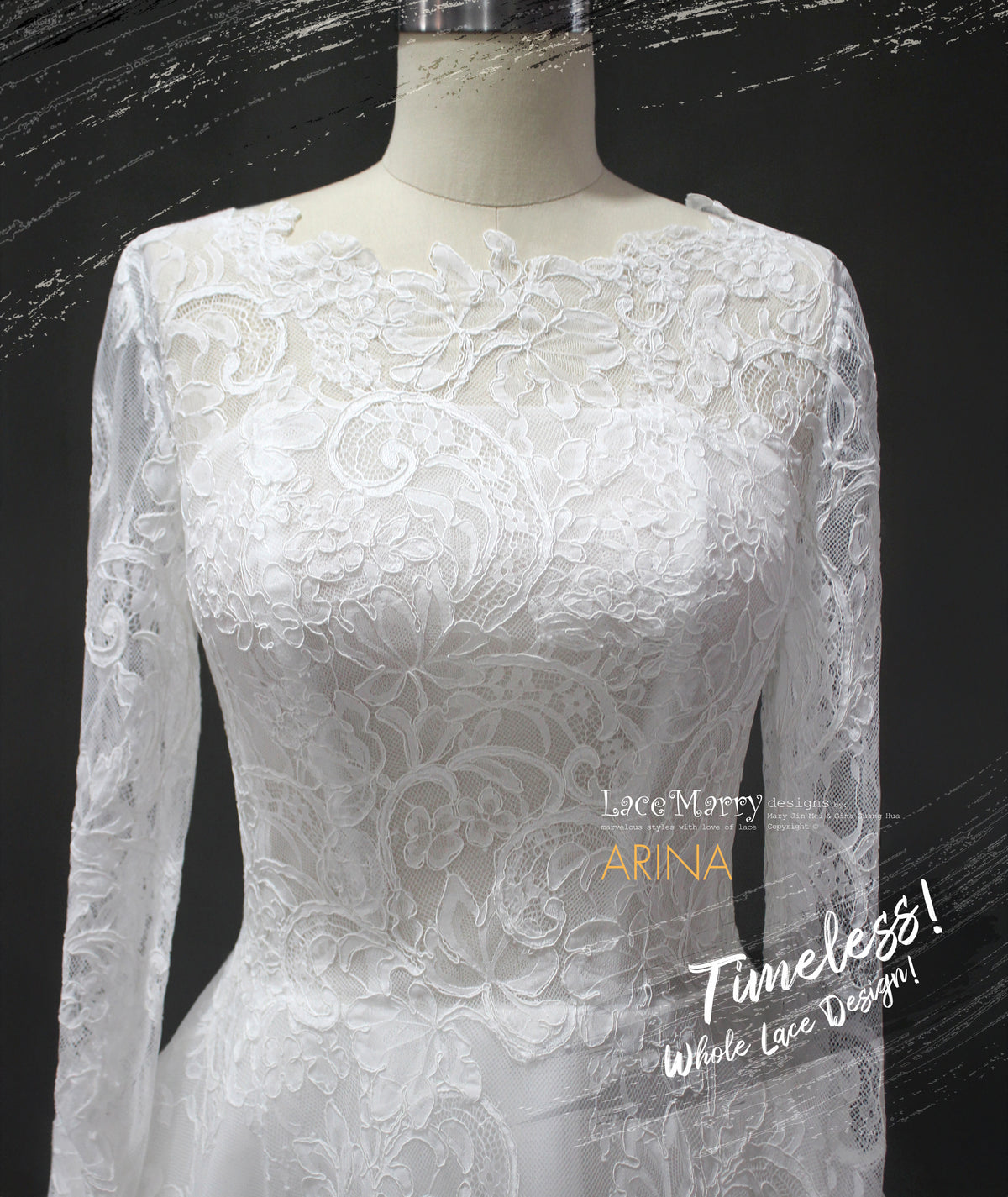 ARINA / A Line Lace Wedding Dress with Long Sleeves