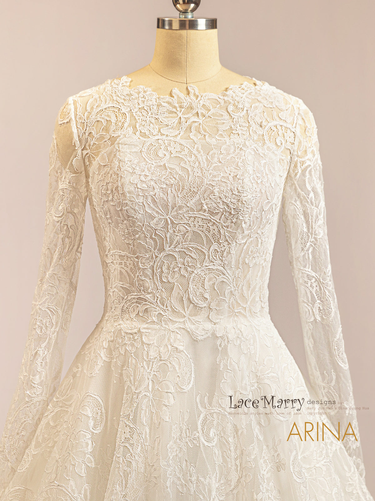 ARINA / A Line Lace Wedding Dress with Long Sleeves