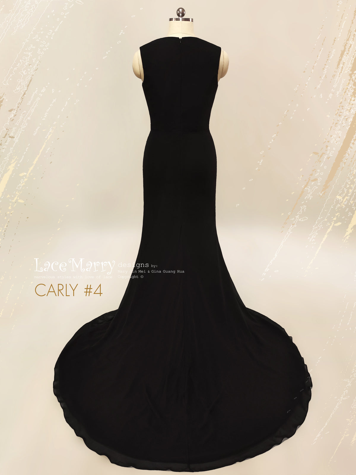 CARLY #4 / Black Wedding Dress with Deep Sexy V-Neck