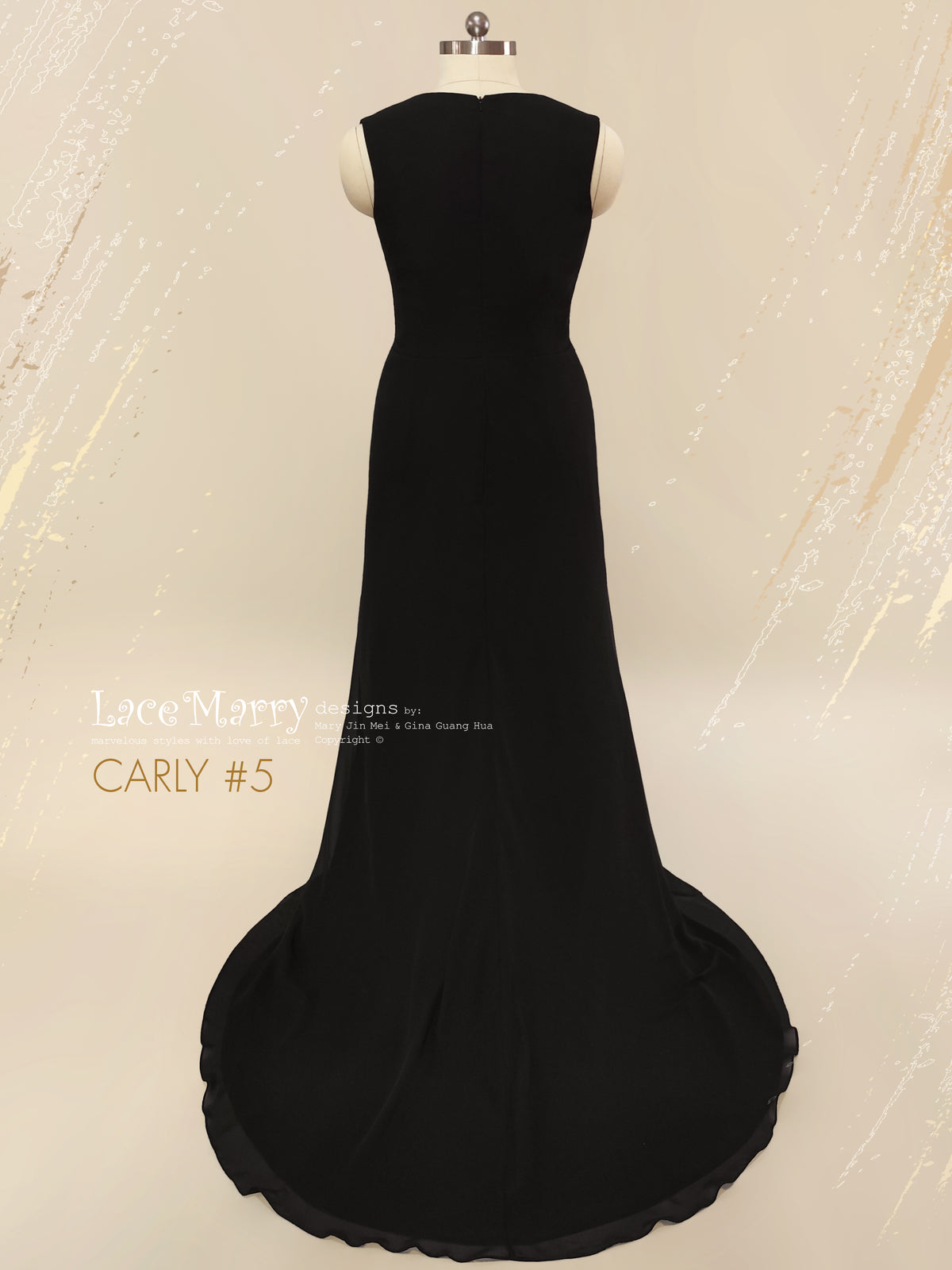 CARLY #5 / Slim A Line Black Wedding Dress with Deep Sexy V-neck