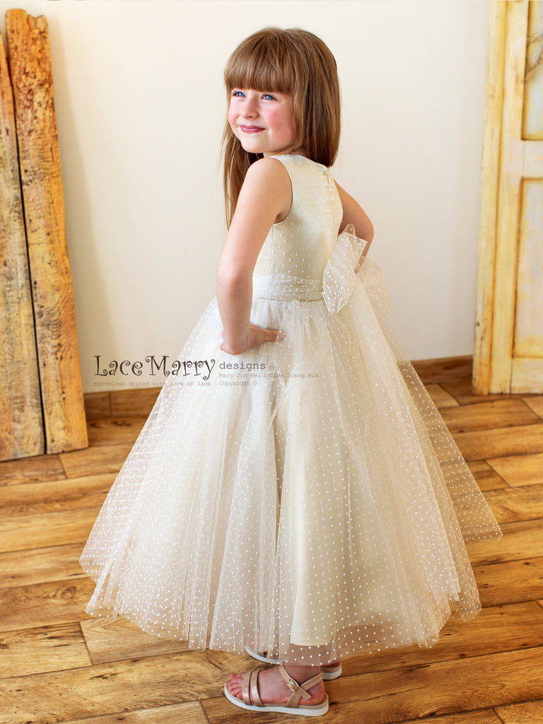 Champagne tulle flower girl cheap dress