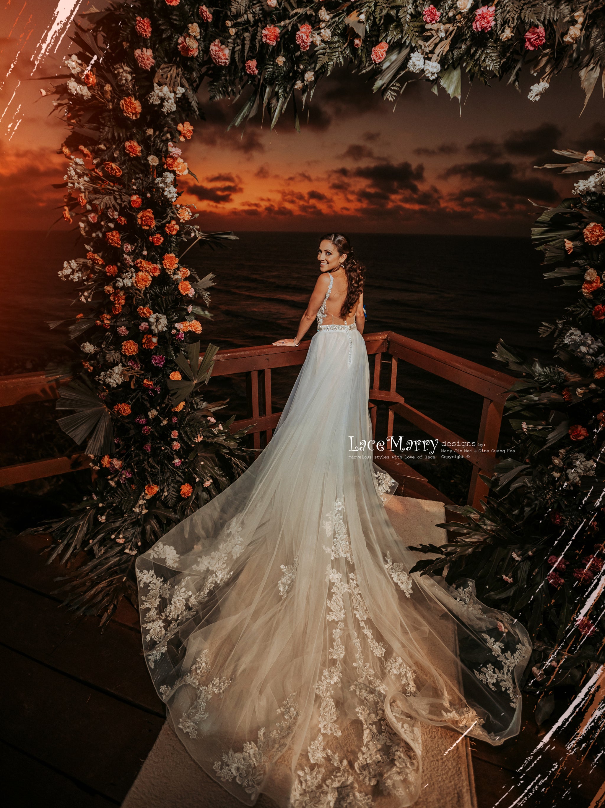 LILY / Gorgeous Custom Made Wedding Dress with Deep Plunge Neck - LaceMarry