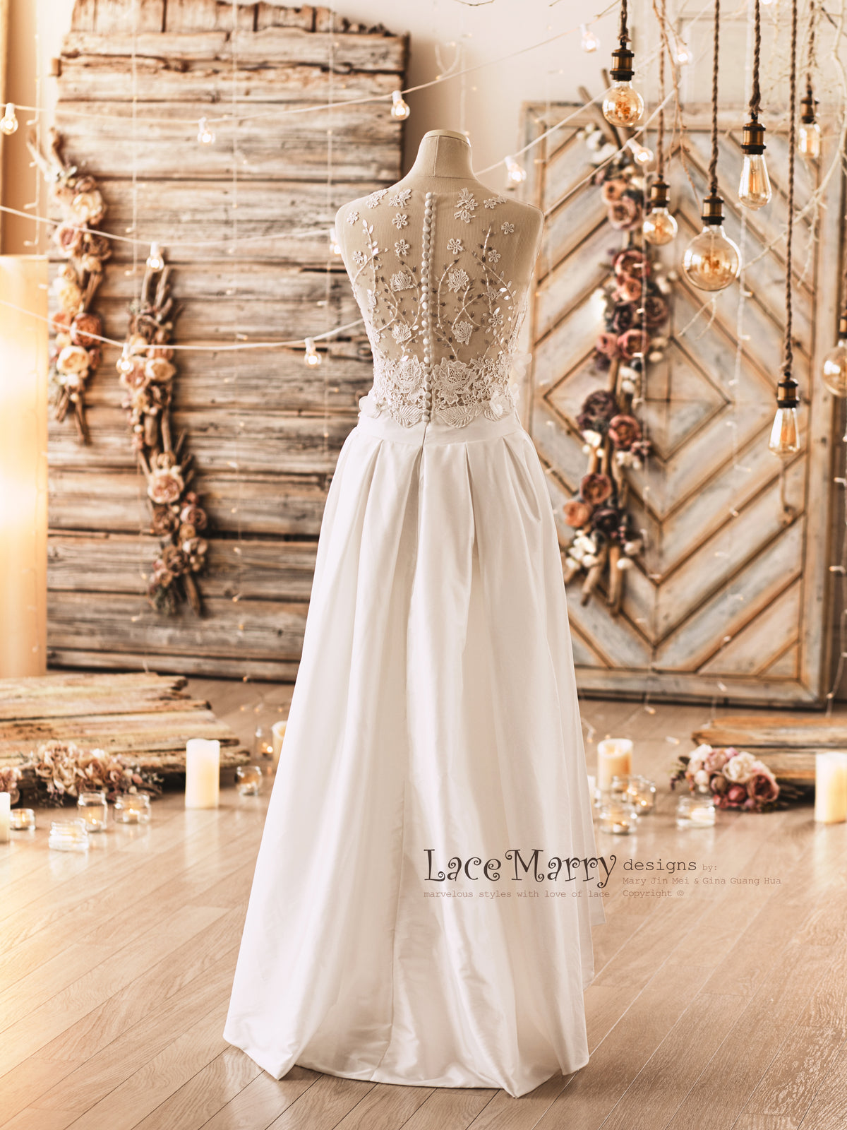 NORAH / Two Piece Wedding Dress Set With Lightly Embellished Crop Top -  LaceMarry