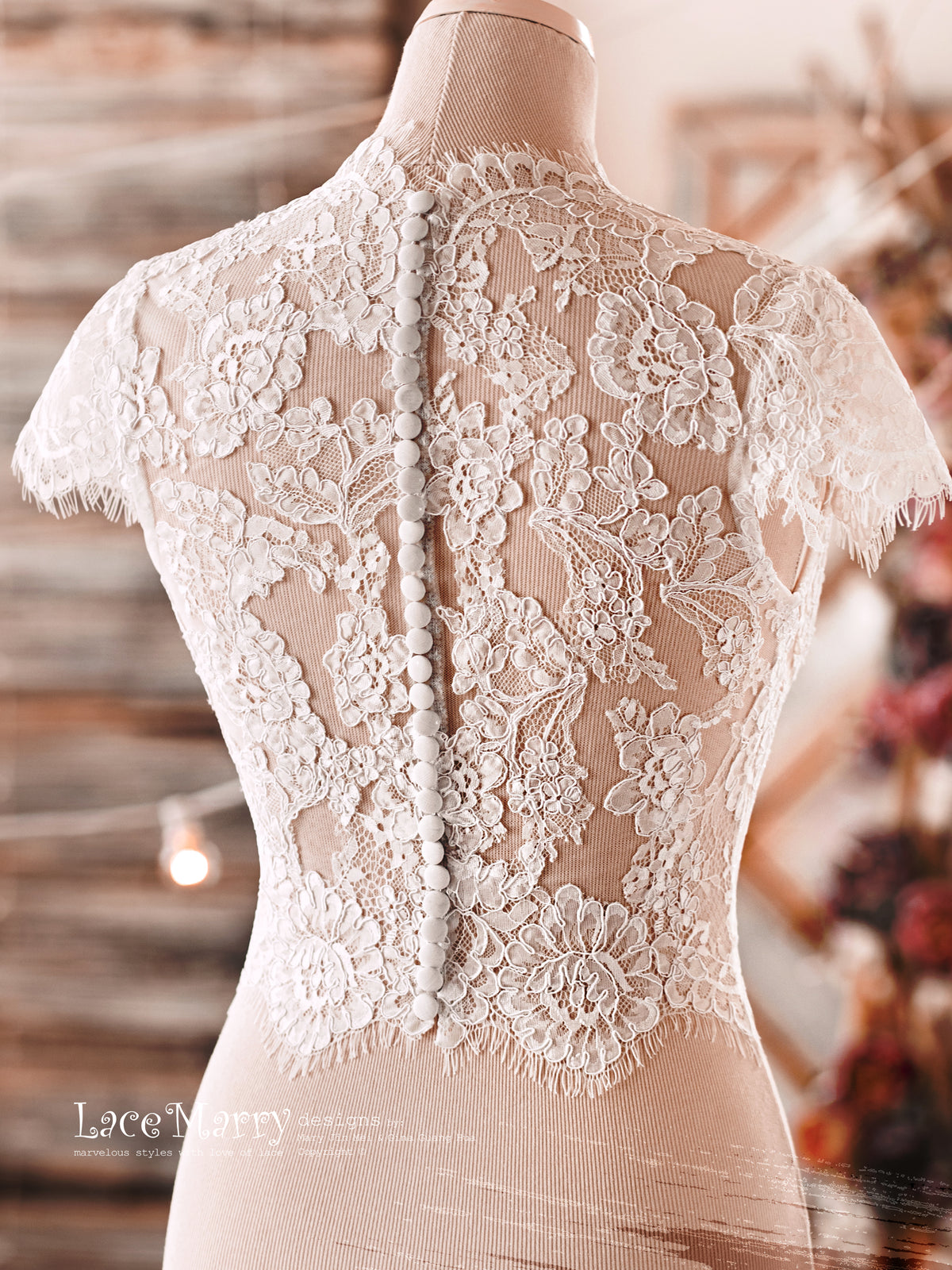 Charming Bridal Lace Crop Top with High Collar - LaceMarry