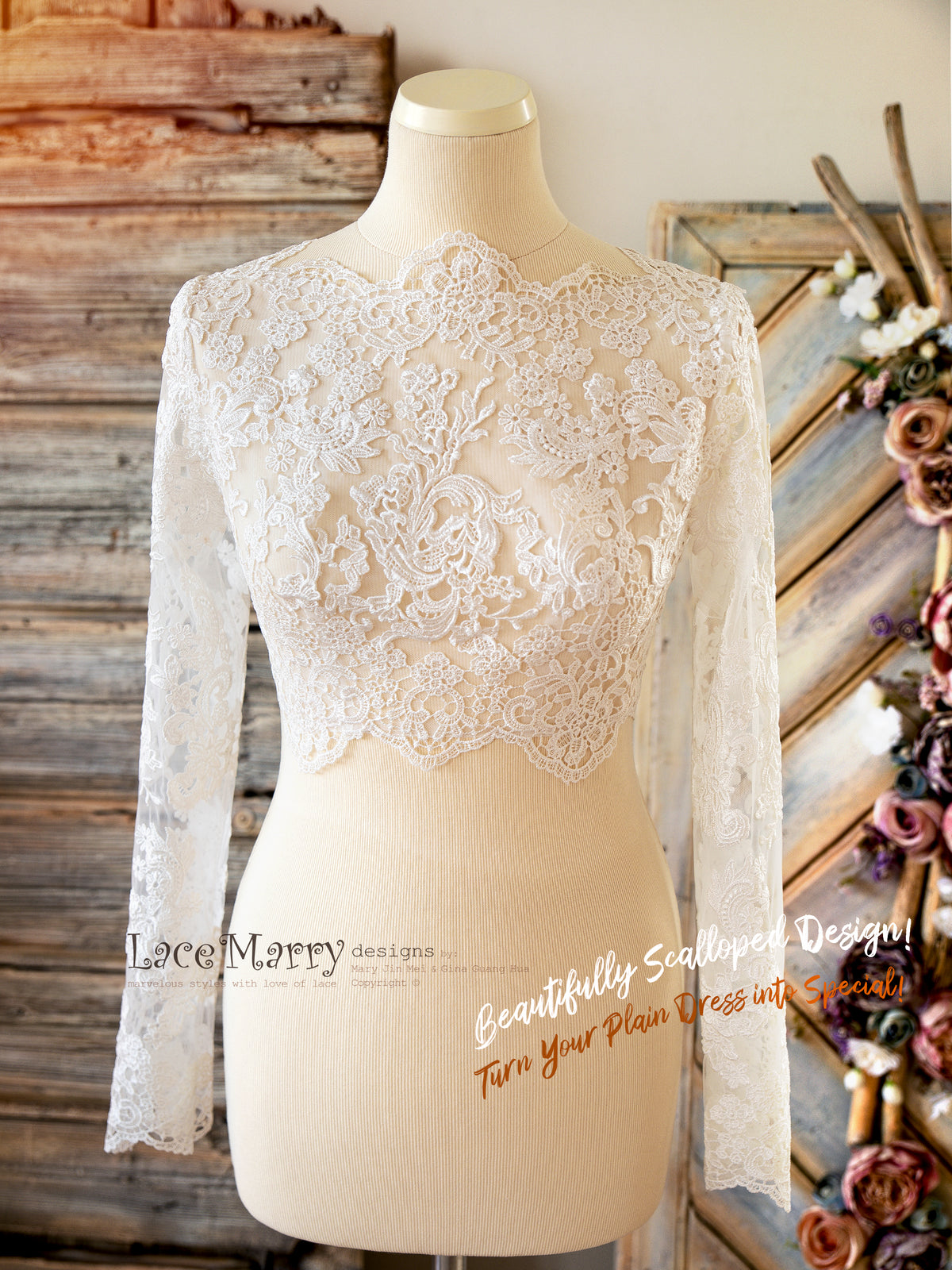 Bridal Lace Crop Top with Long Sleeves