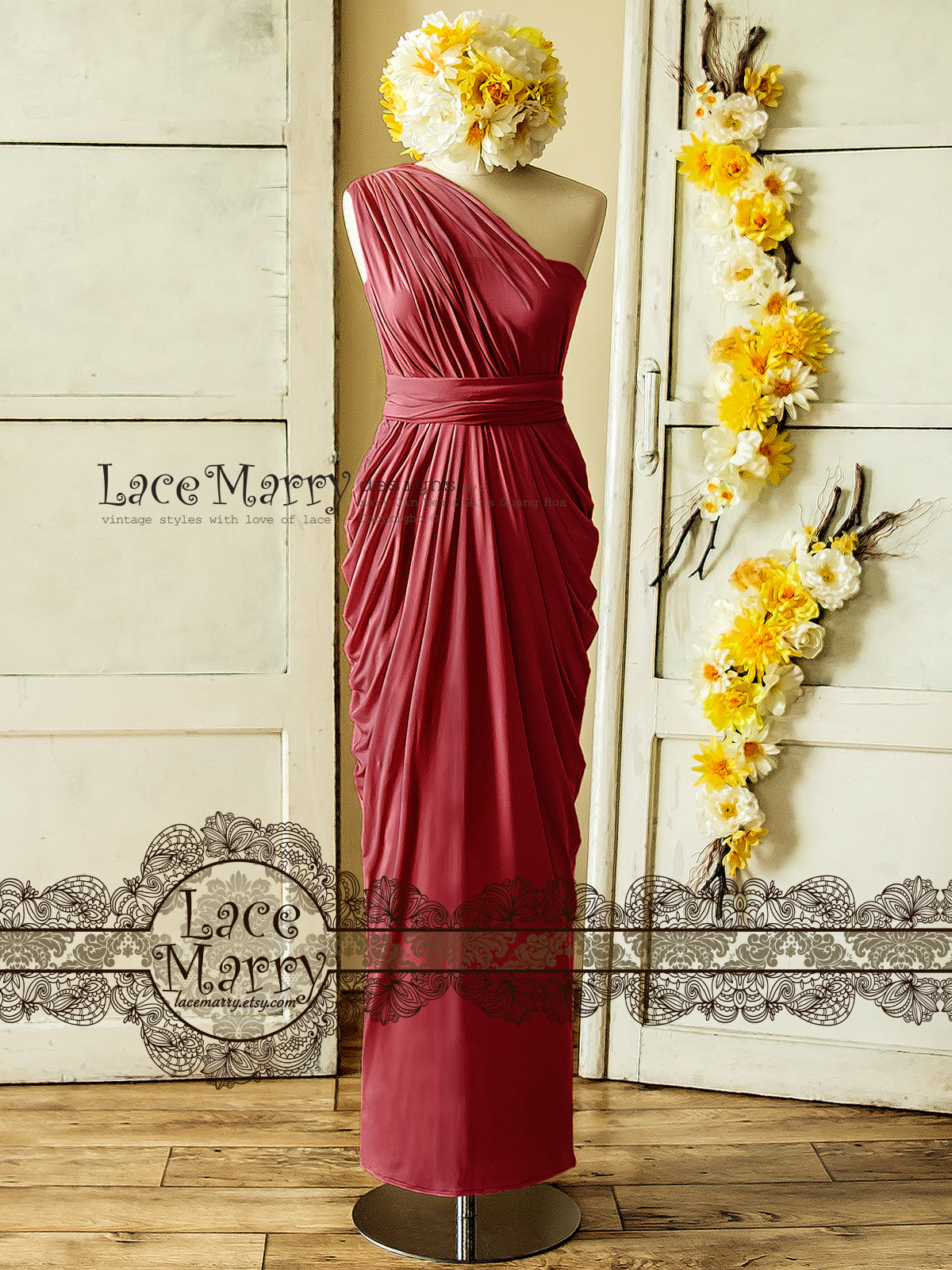Marsala Red Infinity Bridesmaid Dress in Floor Length with Multi Folded  Skirt - LaceMarry