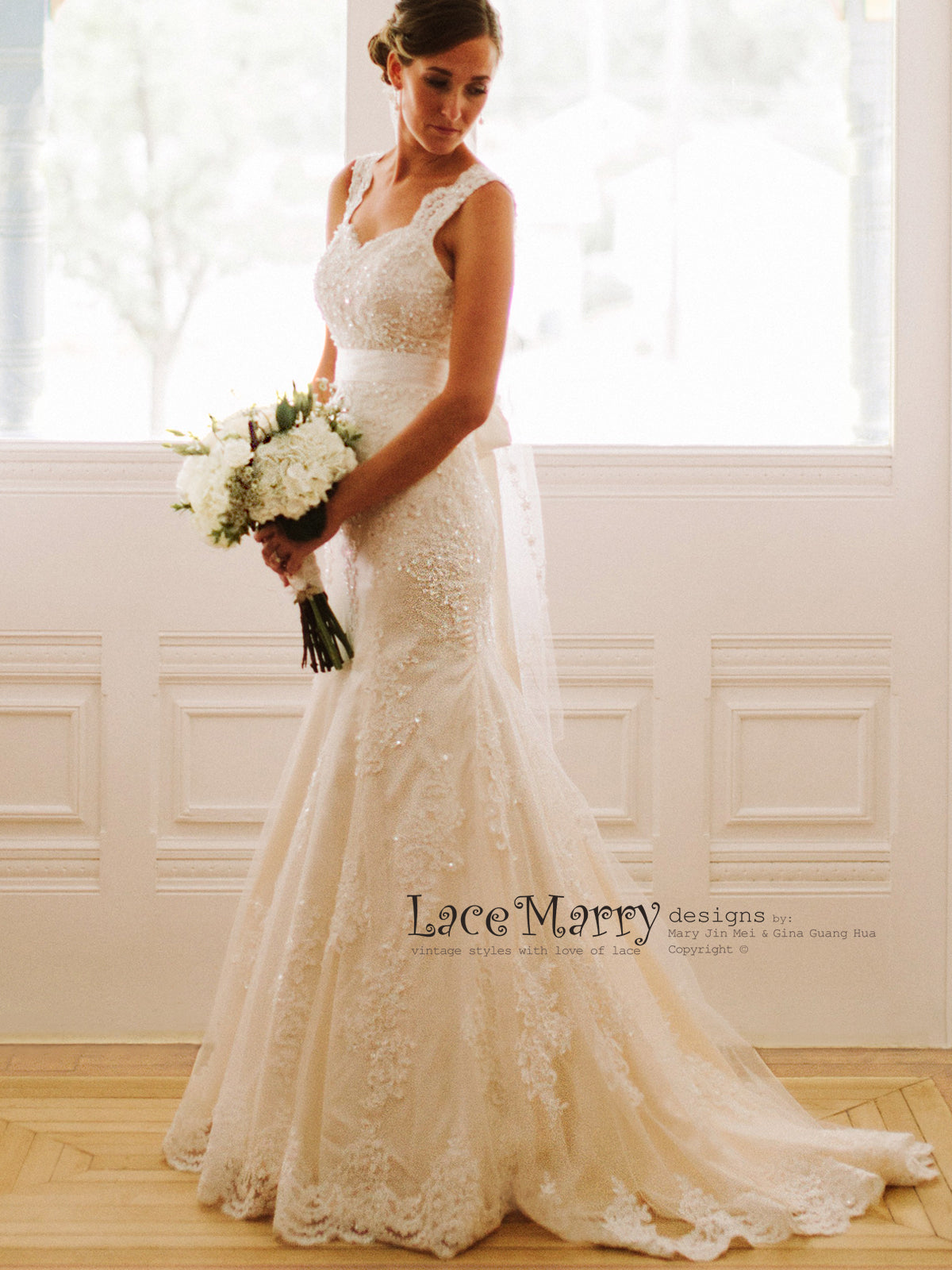 Custom Short Wedding Dress With Sweetheart Illusion Lace Bodice - LaceMarry