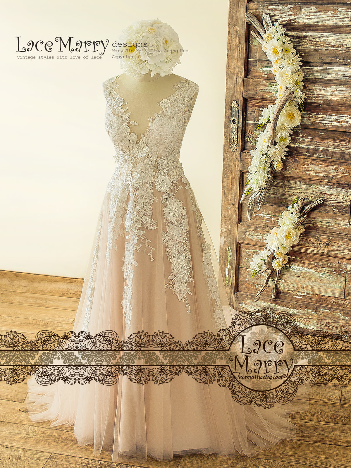 Avadress Fancy Flower Girl Lace Applique Wedding Dress