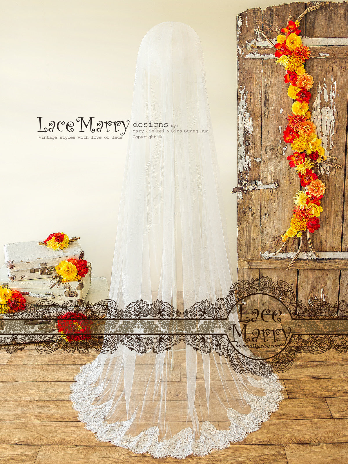 Veil lace edge bridal veil wedding cathedral long veil royal tier chapel  length